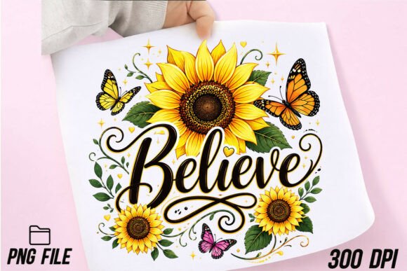 Believe Sunflower PNG Butterfly Inspirat: A Design Asset for Uplifting Projects