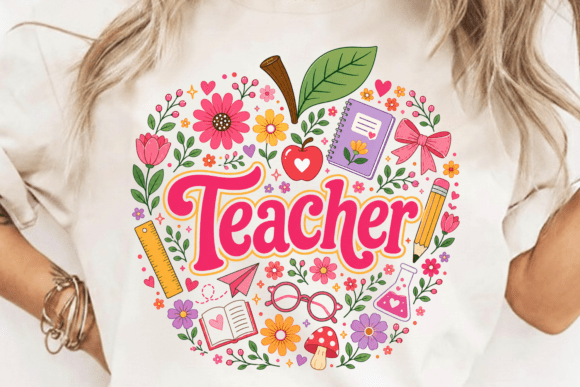 Bold Retro Floral Graphics for Teacher Appreciation Projects