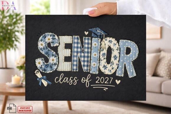 Celebrate Senior Year: The Blue Floral Patch PNG Design